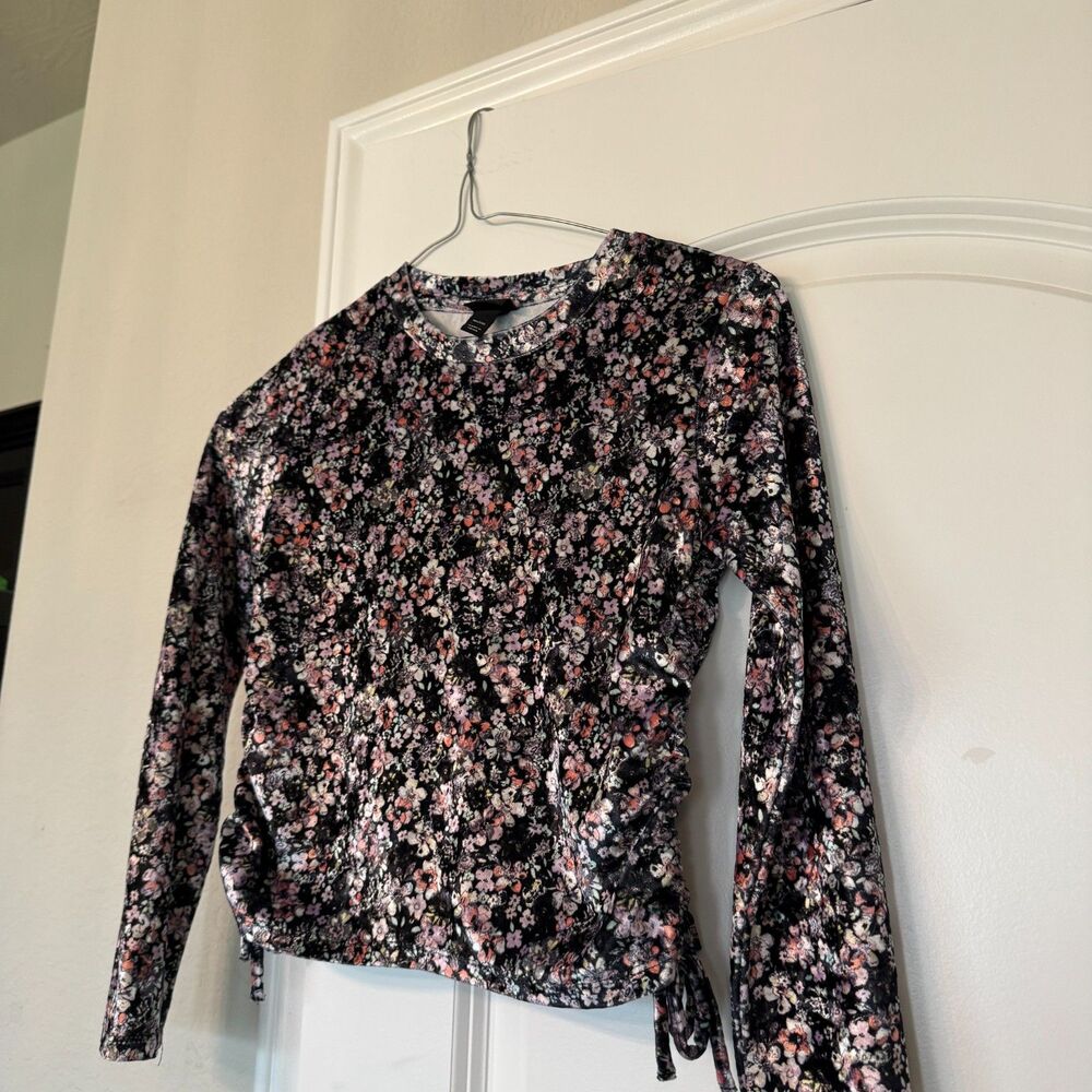 Art Class kids velvet floral side tie Blouse